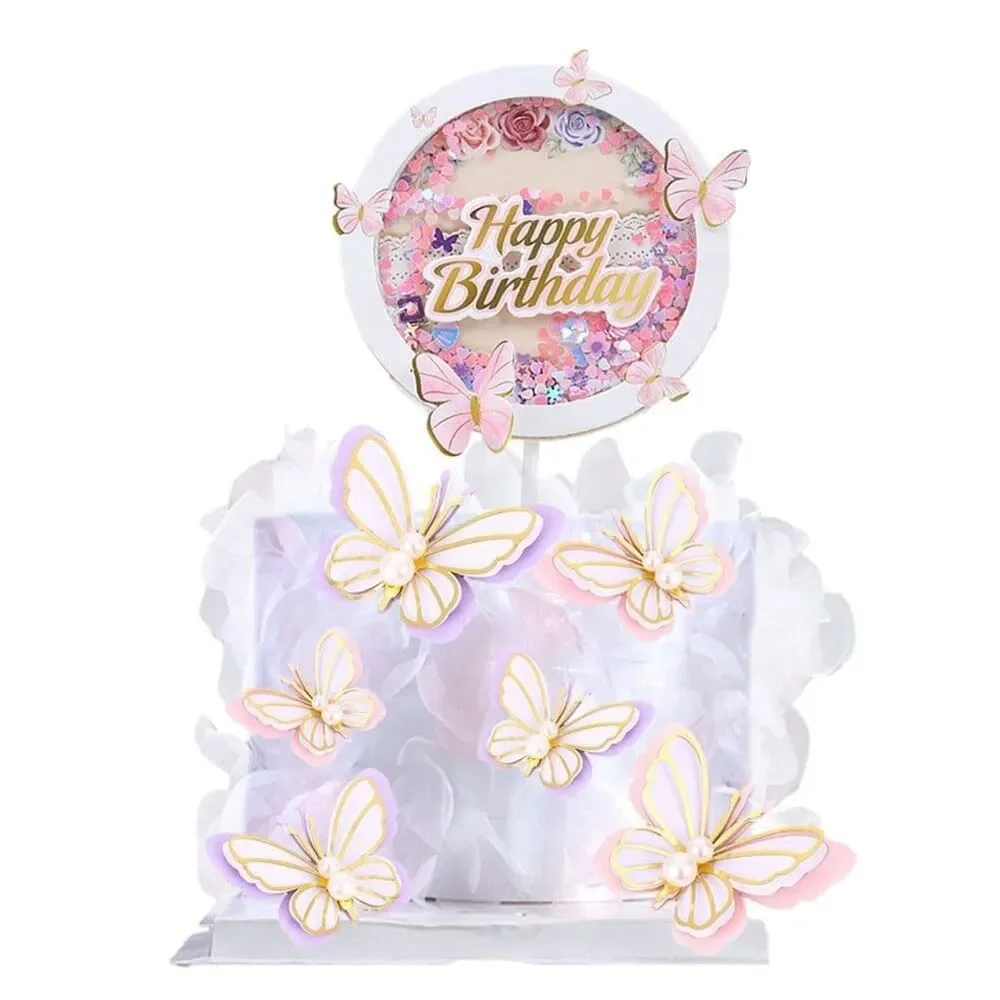 Butterfly Sequin Cake Topper Round Confetti Birthday Decoration Party Pretty NEW